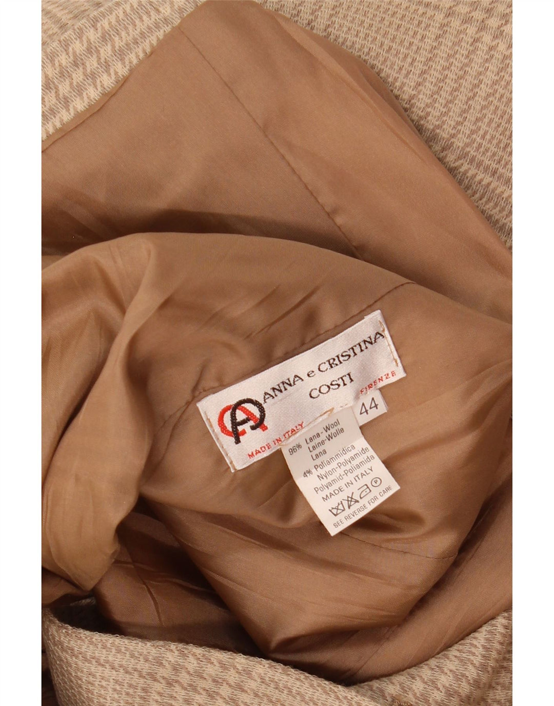 Vintage dame 2-knaps blazerjakke IT 44 Medium Beige Houndstooth Uld