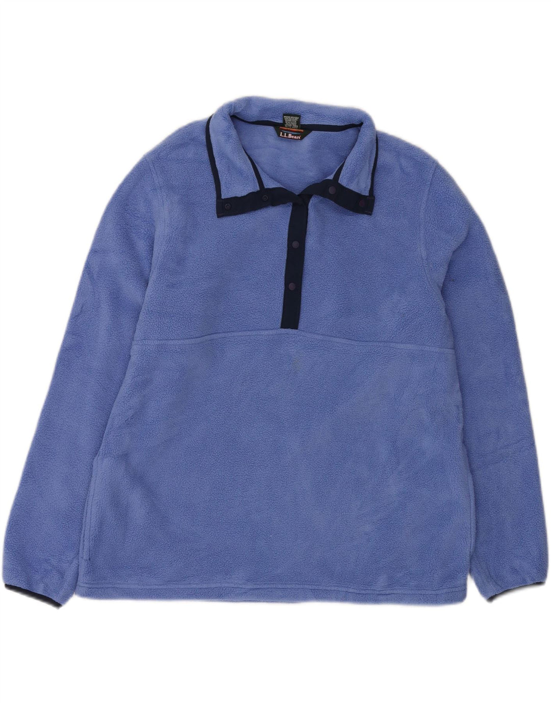 L.L.BEAN Dame Button Neck Fleece Jumper UK 14 Medium Blue Polyester
