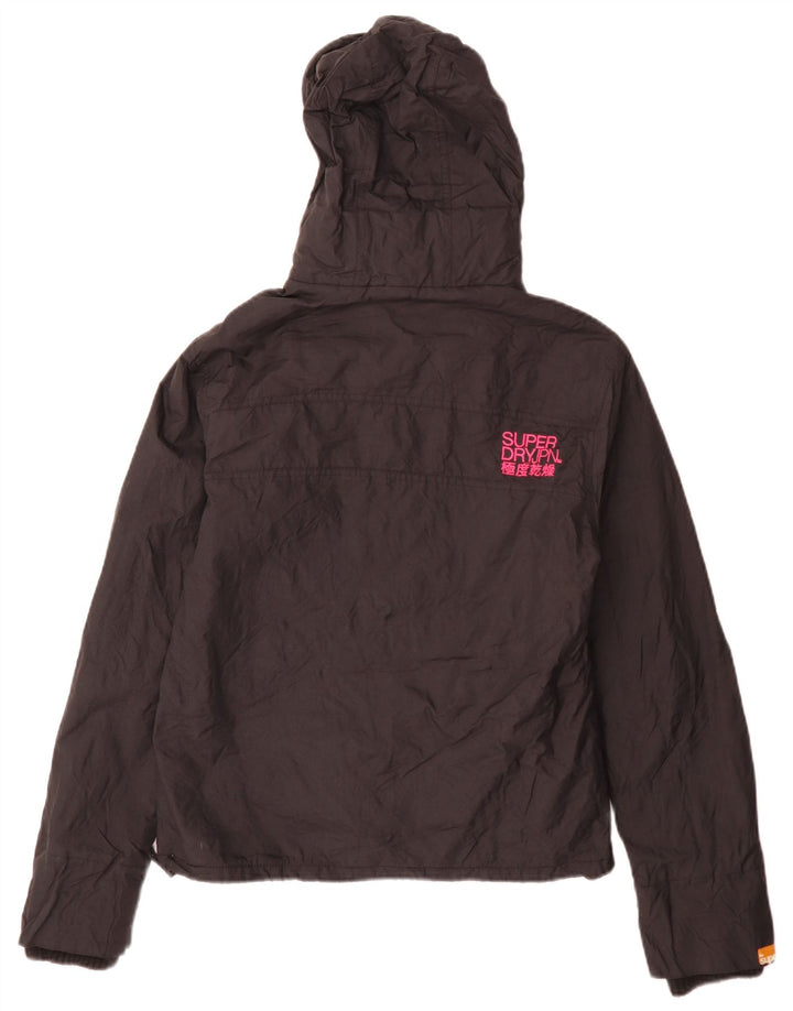 Superdry vindjakkejakke med hætte til kvinder UK 16 Stor sort nylon