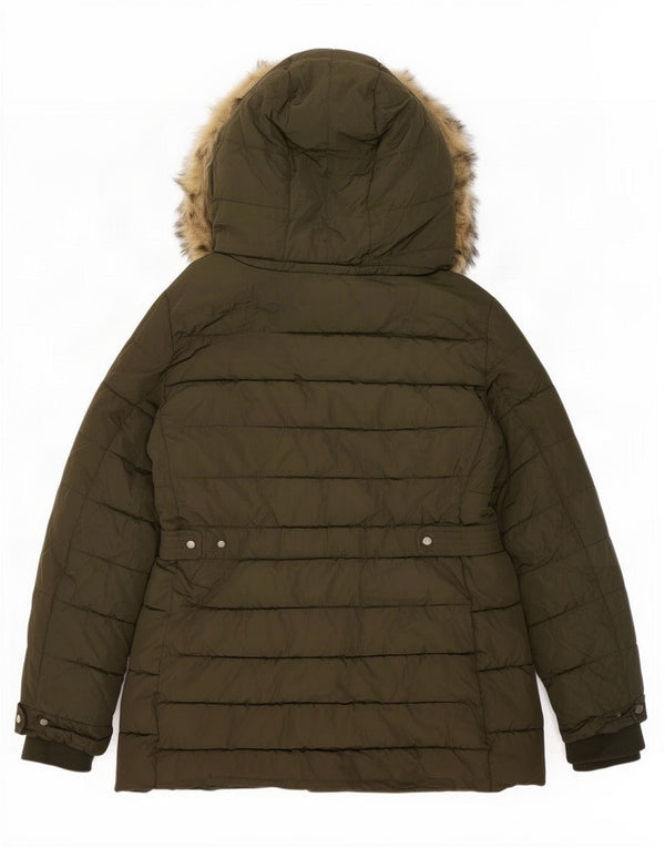 Zara Womens Hooded Padded Jacket UK 16 Large Khaki Polyester