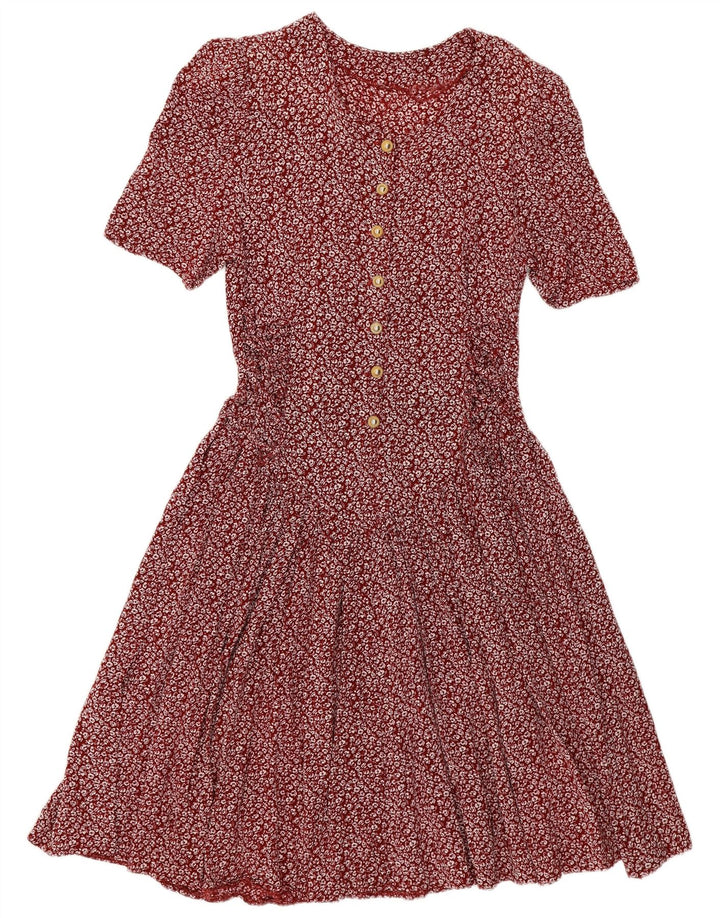 VINTAGE Empire-kjole til kvinder UK 14 Large Burgundy Floral