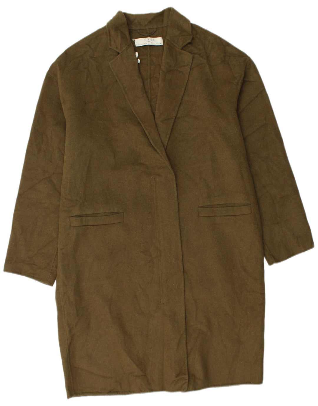 Zara Dame Oversized Overfrakke UK 16 Large Khaki Wool