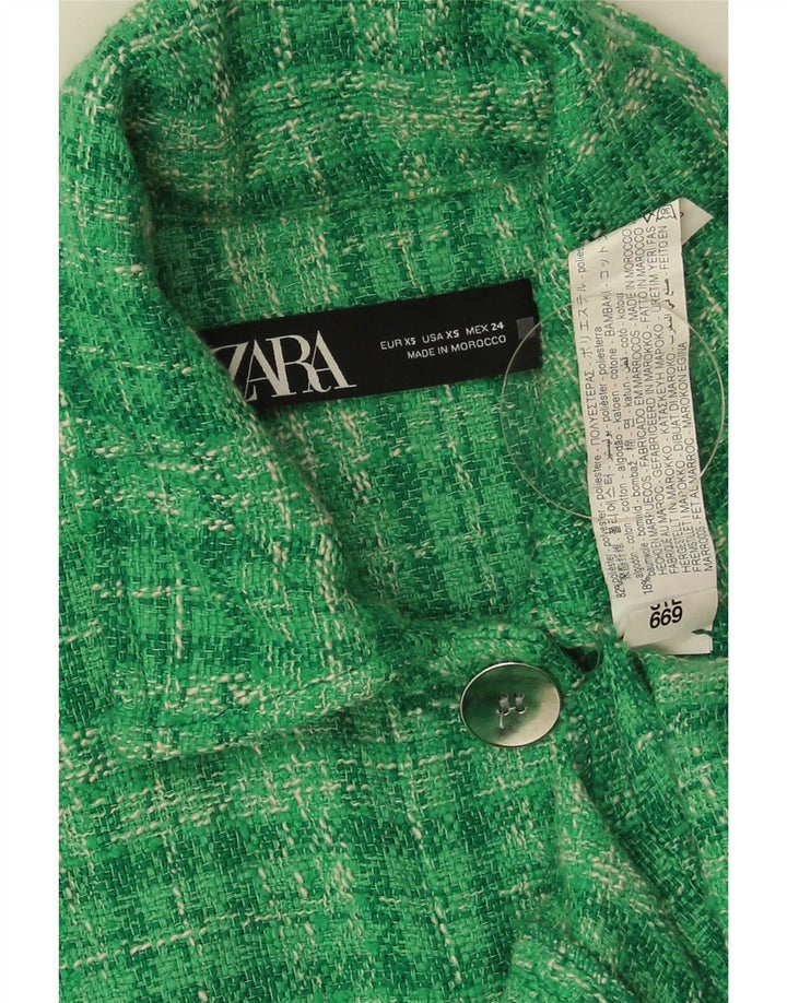 Zara oversized bomberjakke til kvinder DK 6 XS grøn ternet polyester