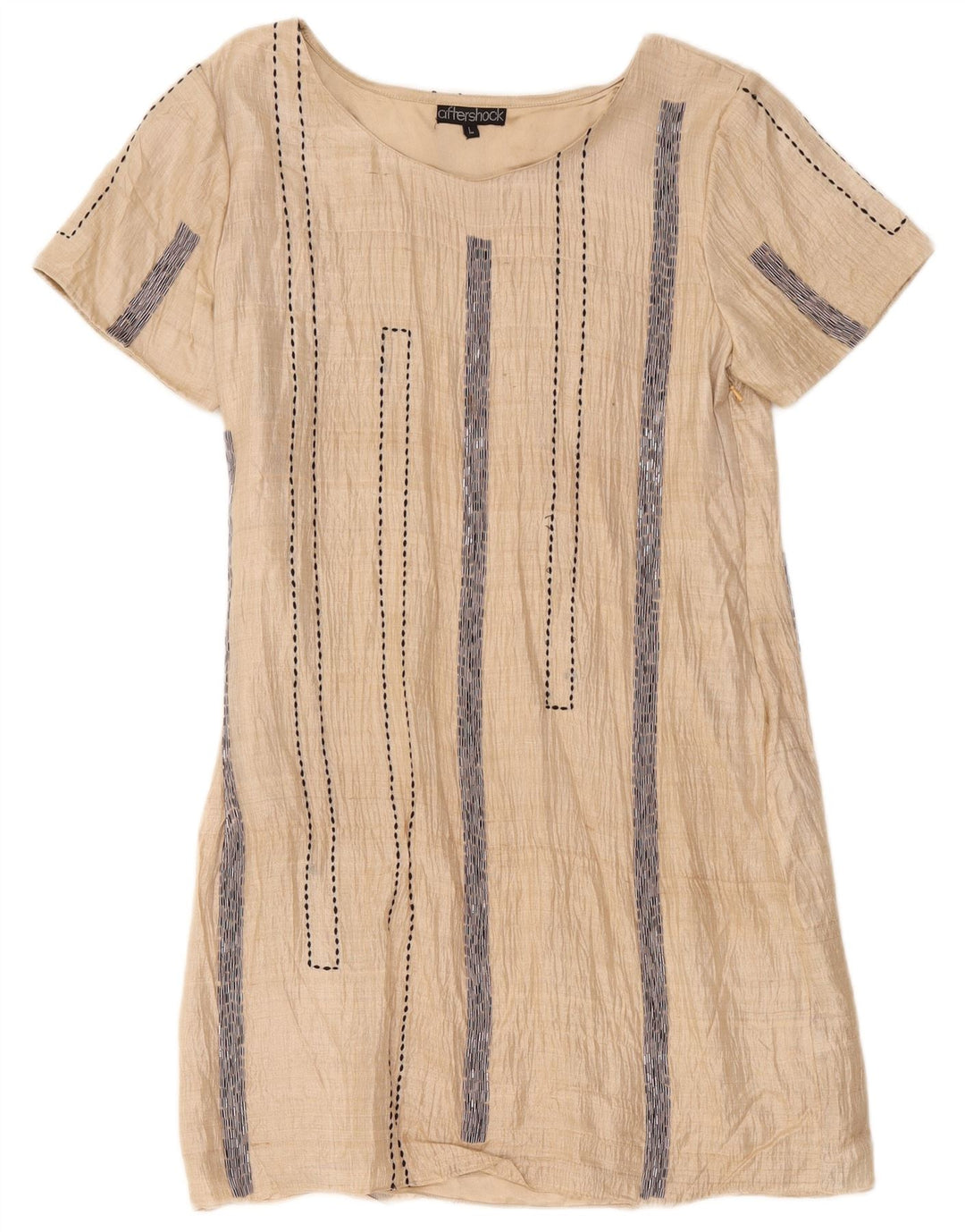 Aftershock Womens Shift Dress UK 14 Stor Beige Stribet
