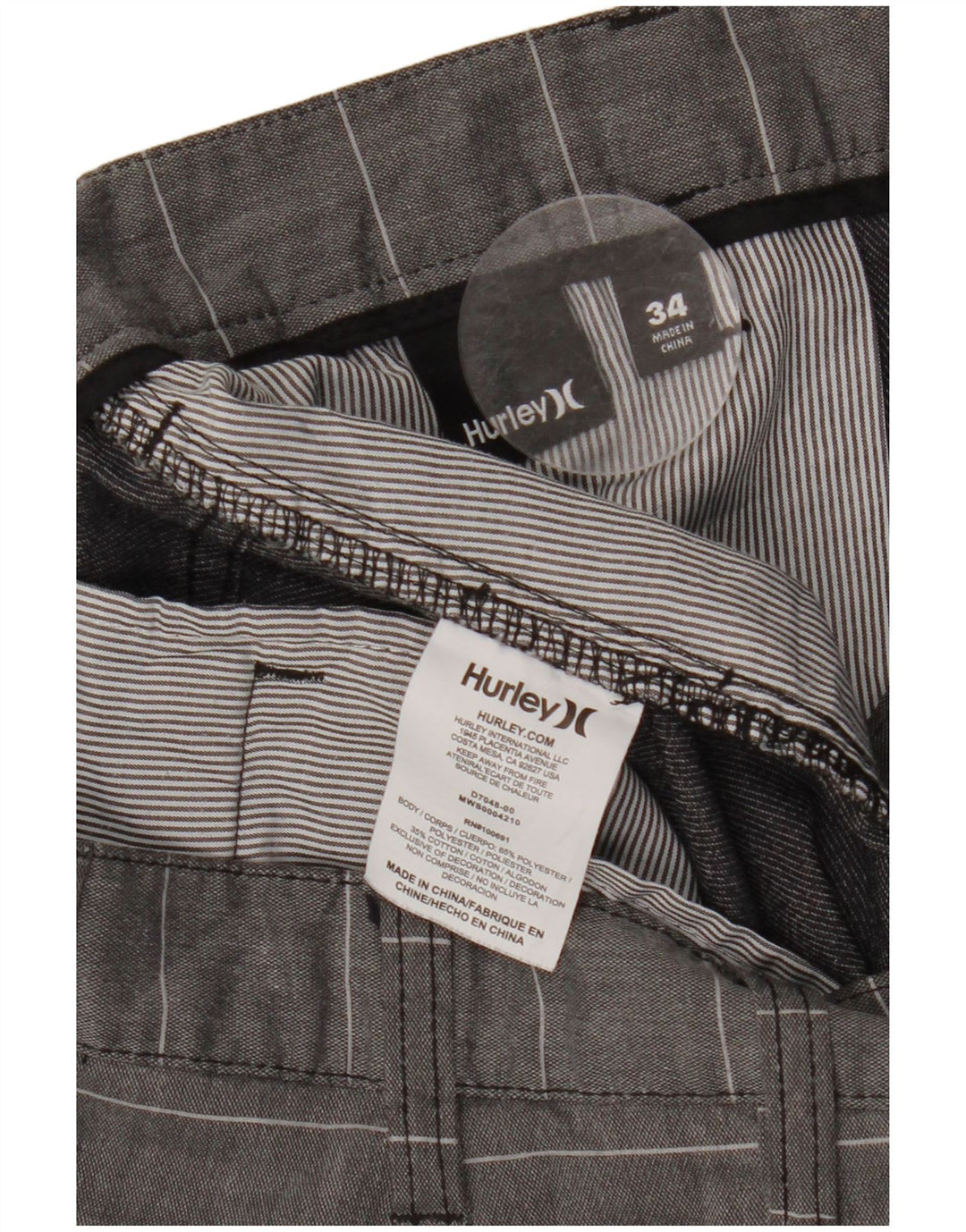 HURLEY Herre Nike Dri Fit Chino Shorts W34 Large Grå Nålestribet Polyester