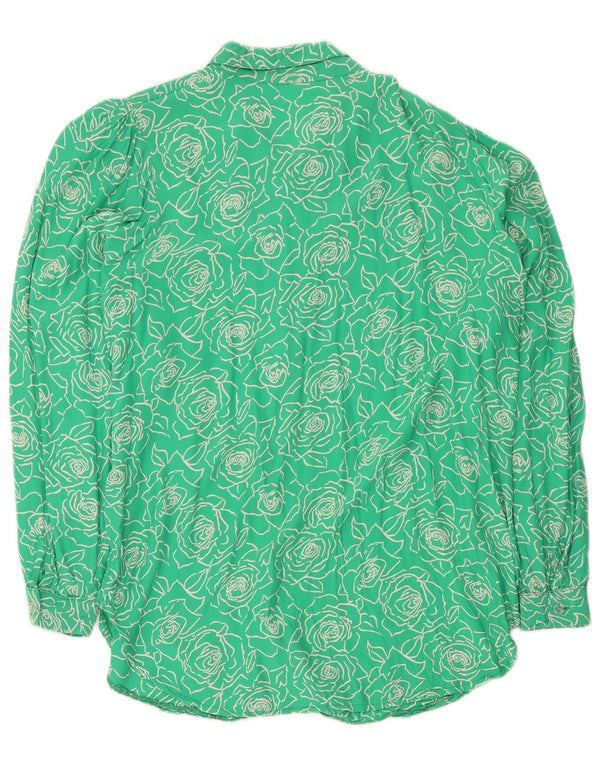 Vintage kvinders langærmet skjortebluse UK 14 Medium Green Floral