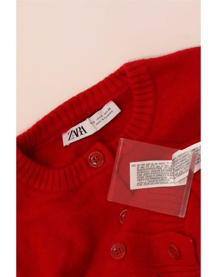 Zara Womens Crop Cardigan Sweater UK 8 Small Red Wool