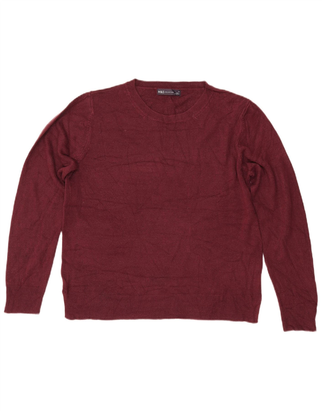 MARKS & SPENCER Dame sweater med rund hals DK 14 Stor rødbrun akryl