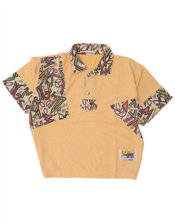 Vintage herre poloshirt Medium gul geometrisk polyester