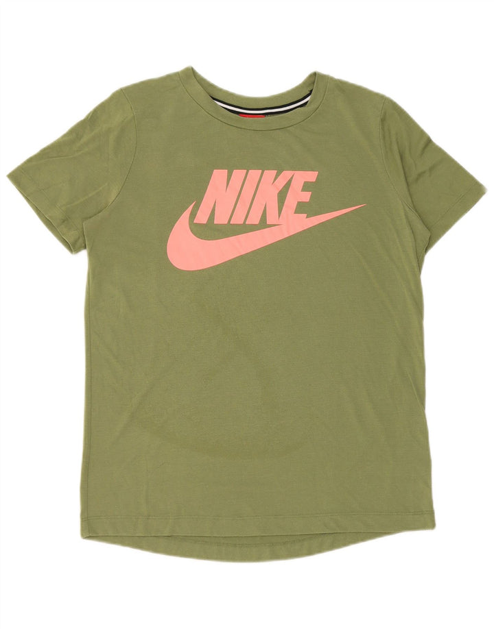 Nike Grafisk T-Shirt Top UK 10 Small Khaki Polyester