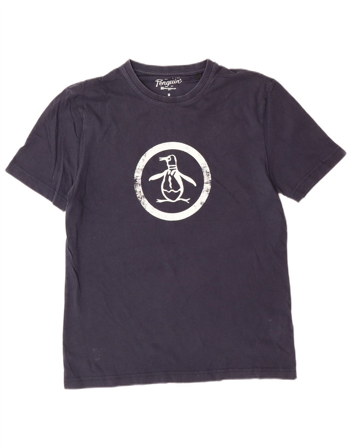 PENGUIN Herre grafisk T-shirt Top Medium Navyblå Bomuld