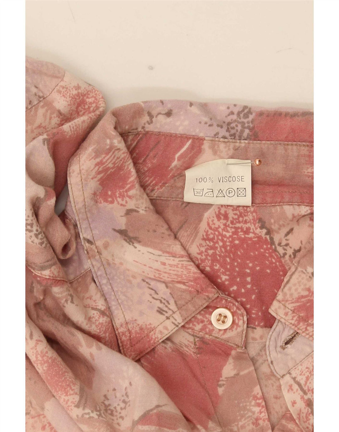 Vintage herre abstrakt mønster kortærmet skjorte medium pink viskose