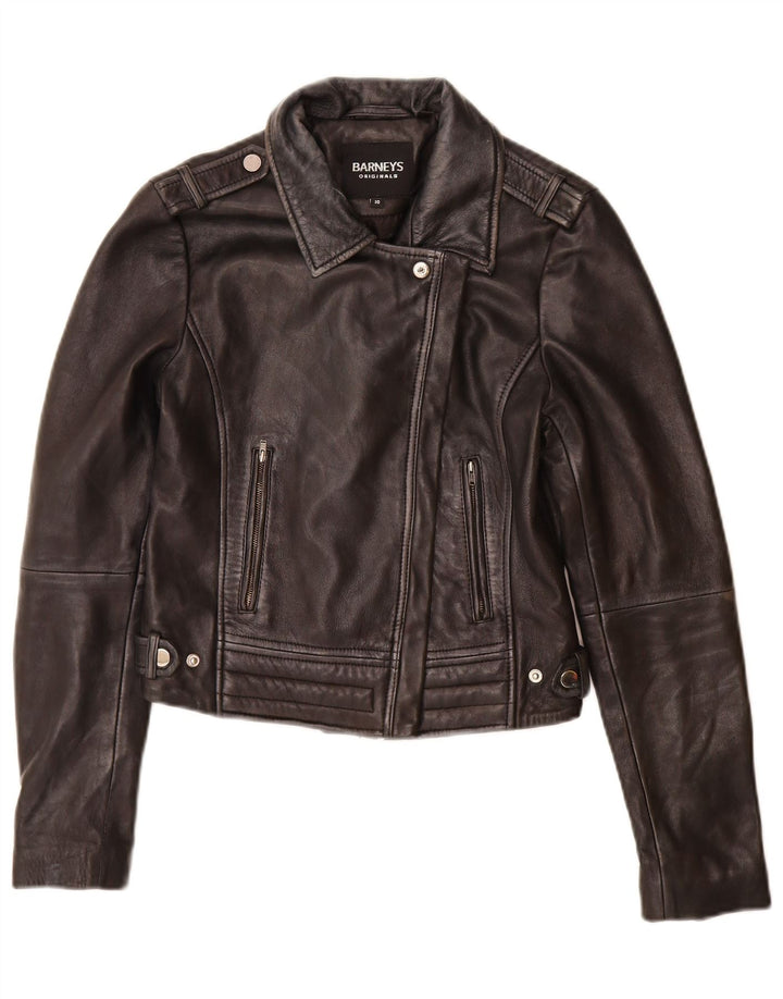 BARNEYS Bikerjakke i læder til kvinder UK 10 Lille sort læder