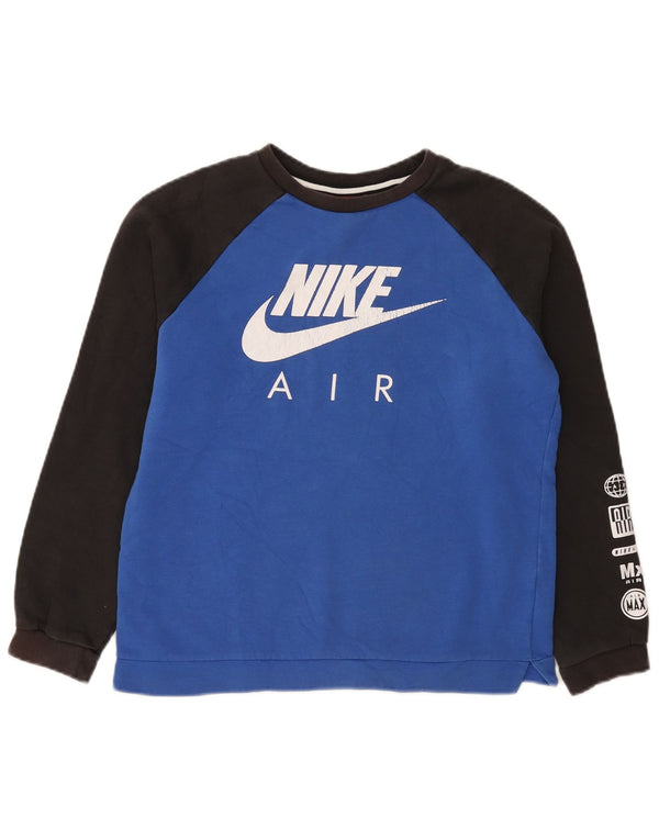 Nike Boys Grafisk Sweatshirt Jumper 13-14 år XL Blå Colourblock Bomuld