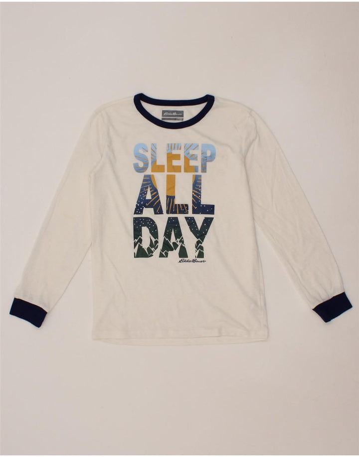 EDDIE BAUER Boys Graphic Top Long Sleeve 10-11 Years Medium White Vintage Eddie Bauer and Second-Hand Eddie Bauer from Messina Hembry 