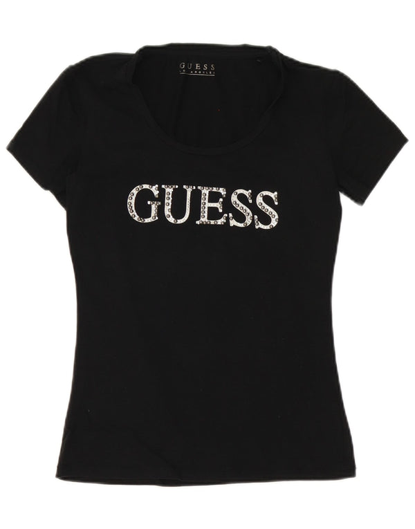 Guess Graphic T-Shirt Top UK 10 Small Black