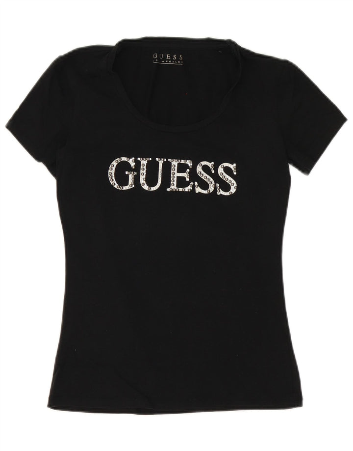 Guess Graphic T-Shirt Top UK 10 Small Black
