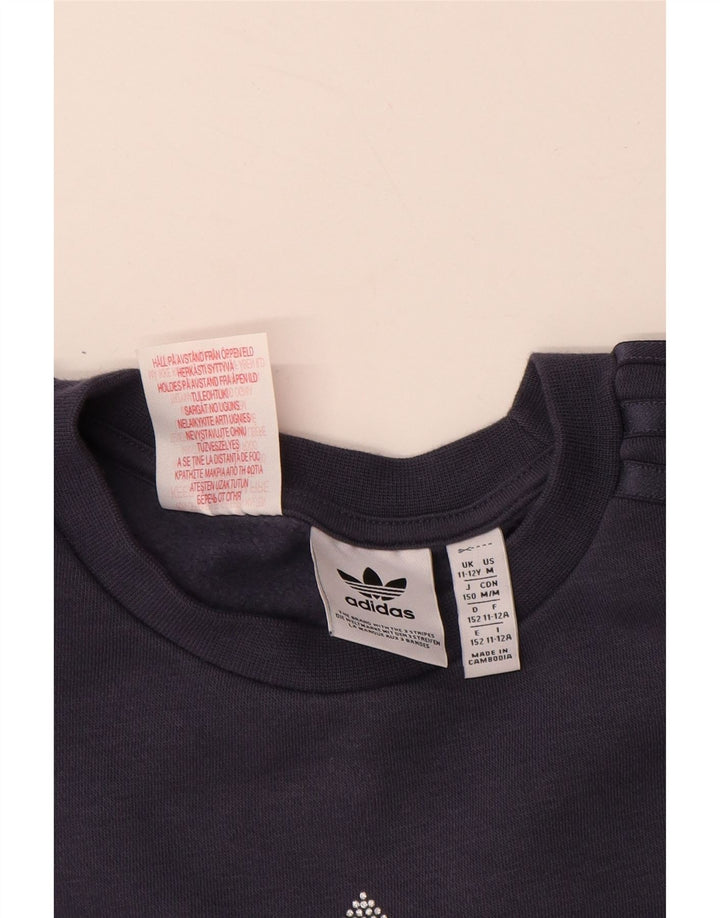 ADIDAS piger grafisk sweatshirt sweater 11-12 år marineblå bomuld