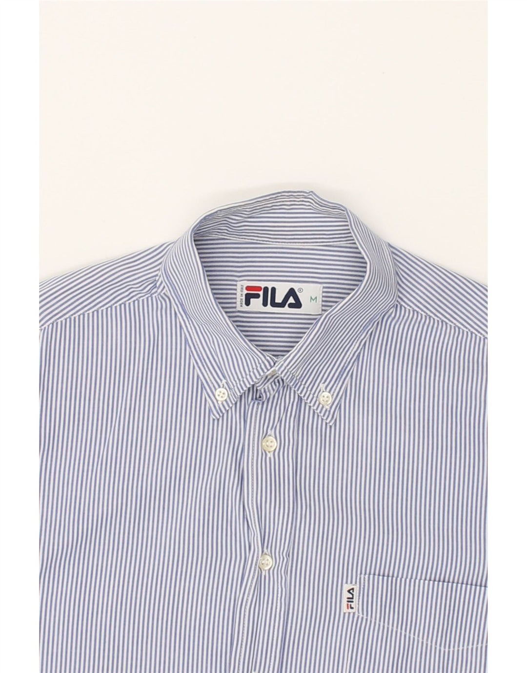 FILA Mens Shirt Medium Blue Pinstripe Cotton Vintage Fila and Second-Hand Fila from Messina Hembry 
