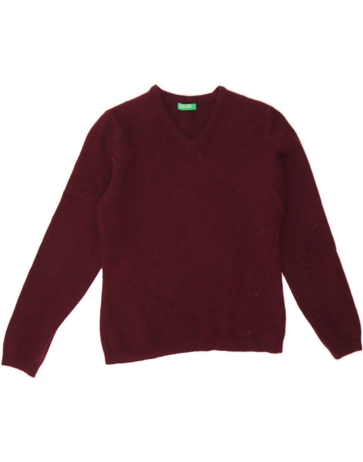 BENETTON Boys V-Neck Jumper Sweater 8-9 Years Medium  Burgundy Flecked Vintage Benetton and Second-Hand Benetton from Messina Hembry 