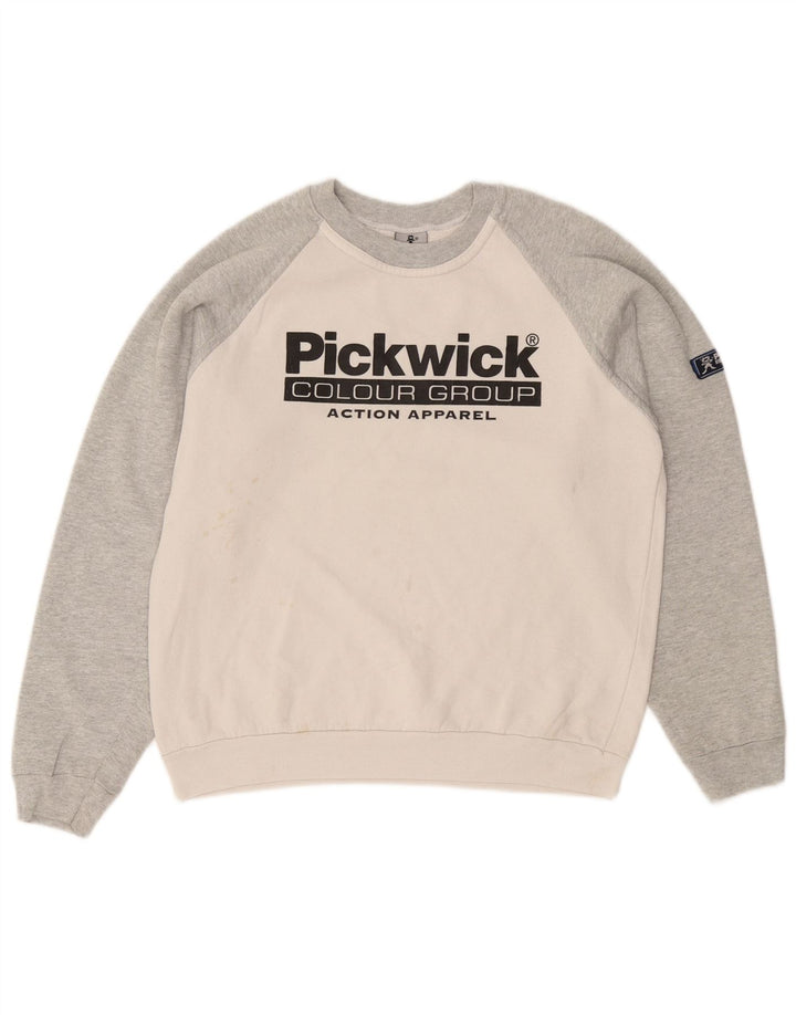PICKWICK Dame grafisk sweatshirt Jumper UK 14 Medium White Colourblock
