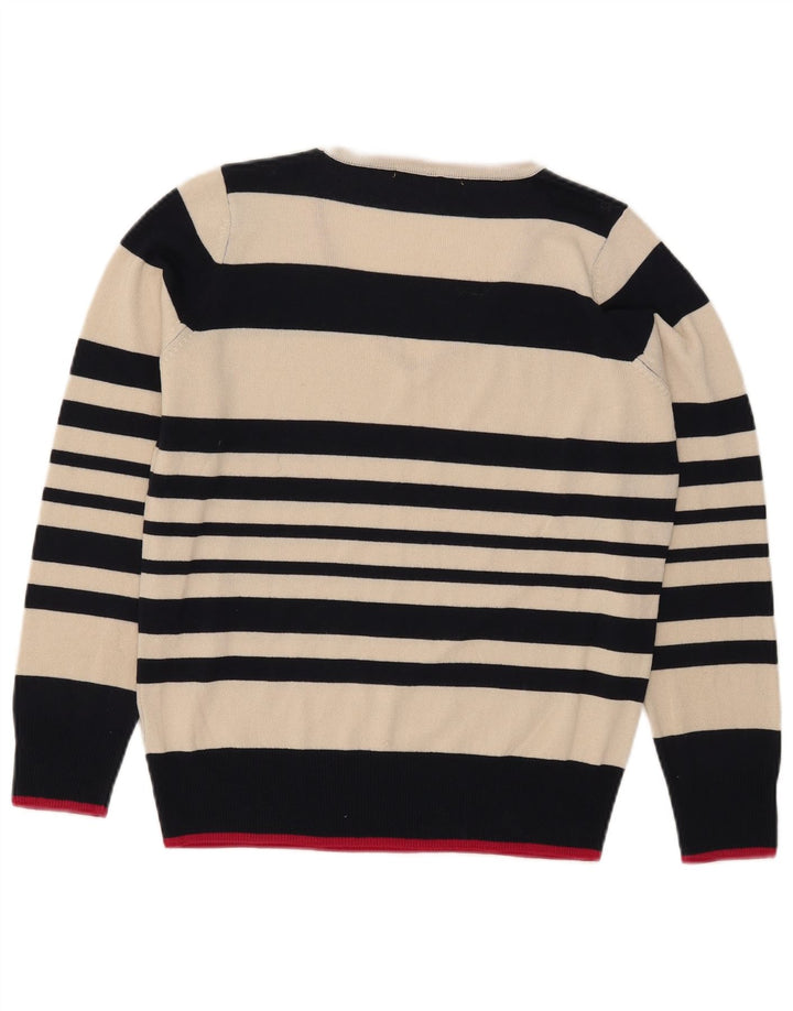Marks & Spencer Dame V-hals sweater UK 12 Medium Off White Stribet