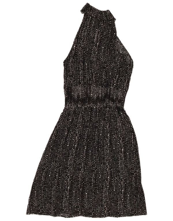 Marks & Spencer Dame Halter Dress UK 10 Small Black Spotted Viscose