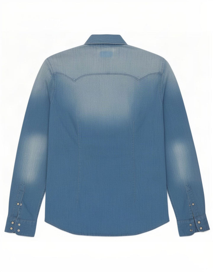 Vintage denimskjorte til mænd, stor blå bomuld