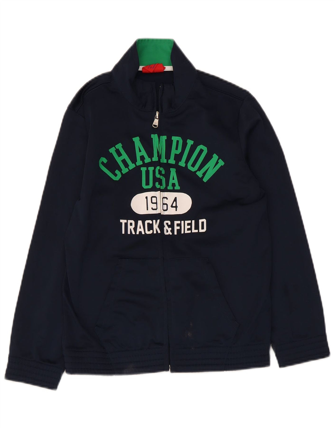 CHAMPION Boys Graphic Tracksuit Top Jacket 7-8 Years Small Navy Blue