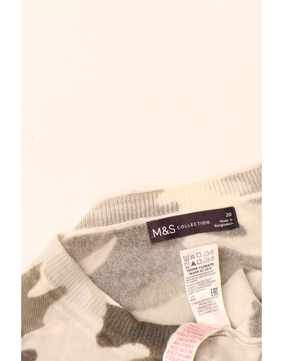 MARKS & SPENCER Dame Boat Neck Jumper Sweater UK 20 2XL Beige Camouflage