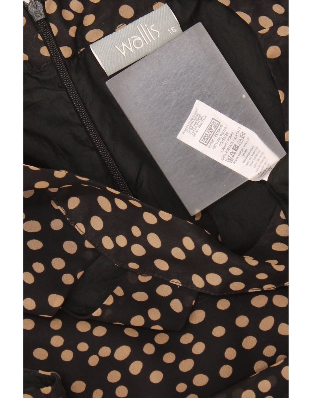 Wallis Dame Ærmeløs A-Line Kjole UK 16 Large Black Polka Dot Polyester