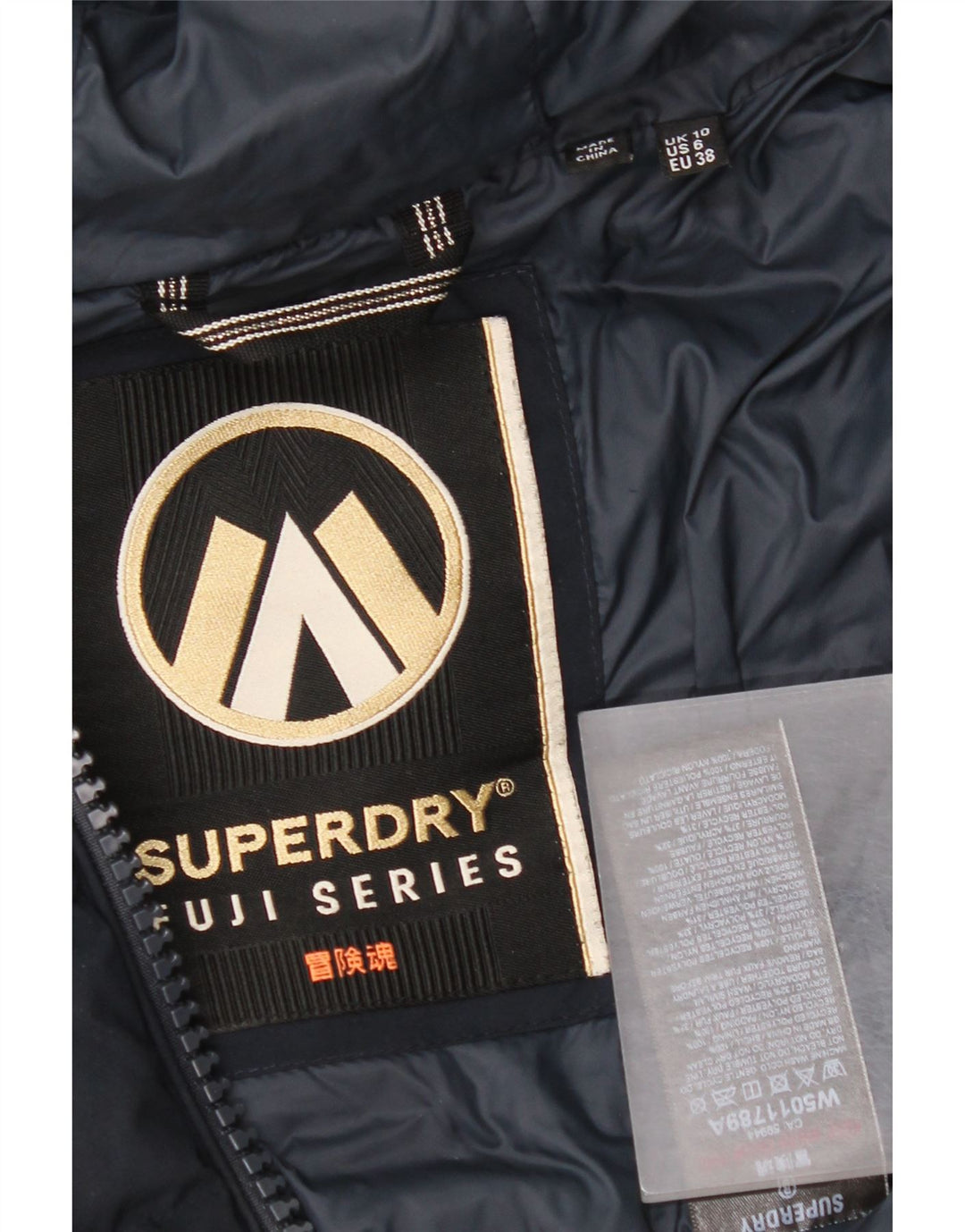 Superdry Polstret frakke med hætte til kvinder UK 10 Lille marineblå polyester
