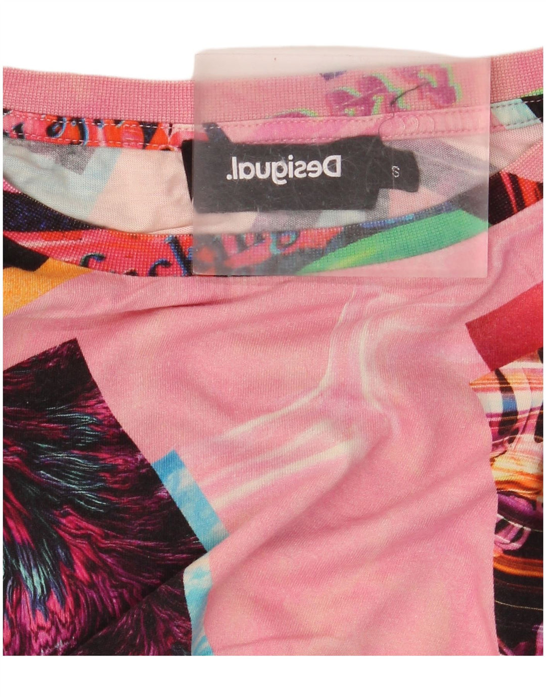 Desigual Dame Oversized grafisk T-shirt Top UK 10 Small Pink