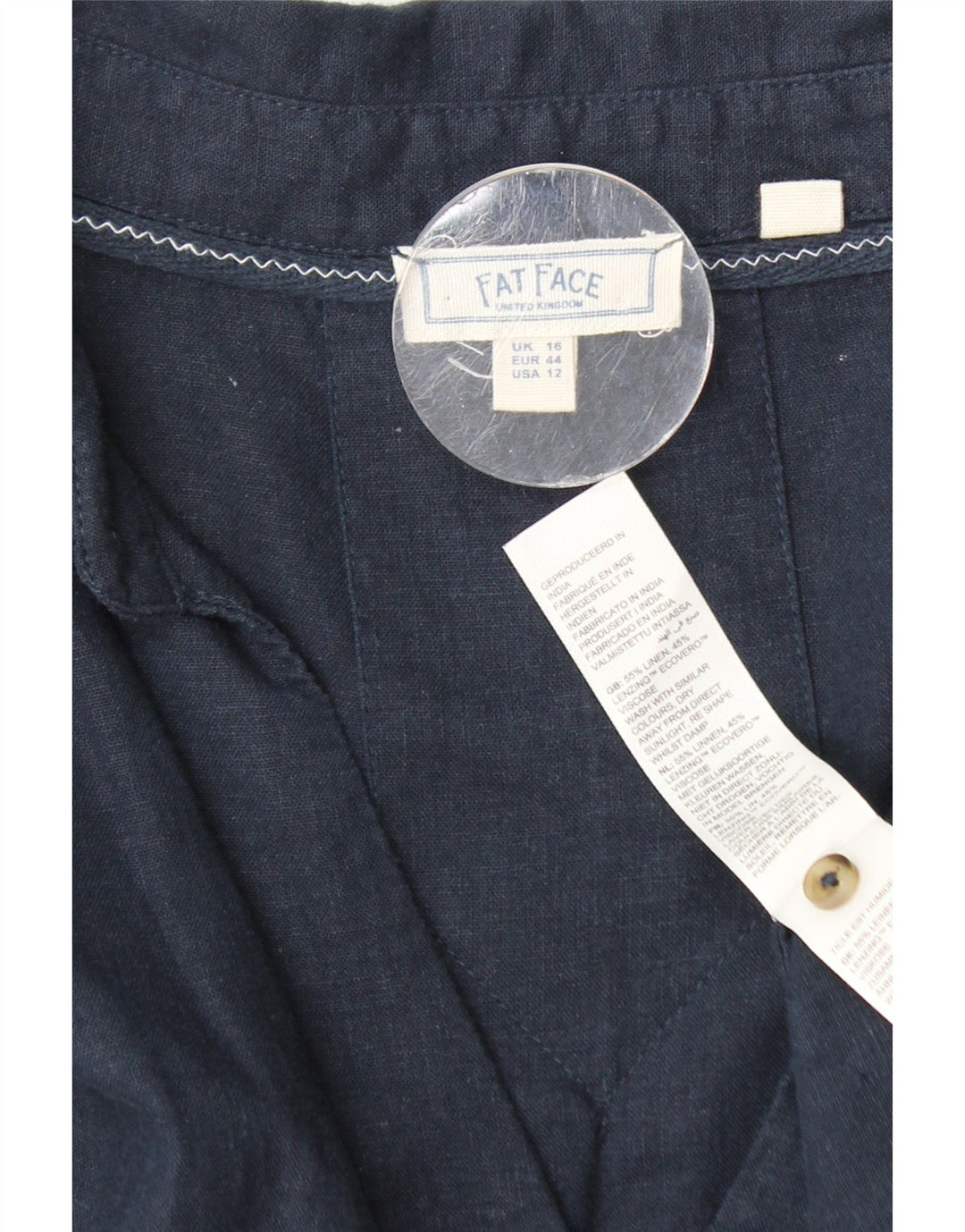 FAT FACE Dame Oversized Pullover Shirt UK 16 Large Navy Blue Linen