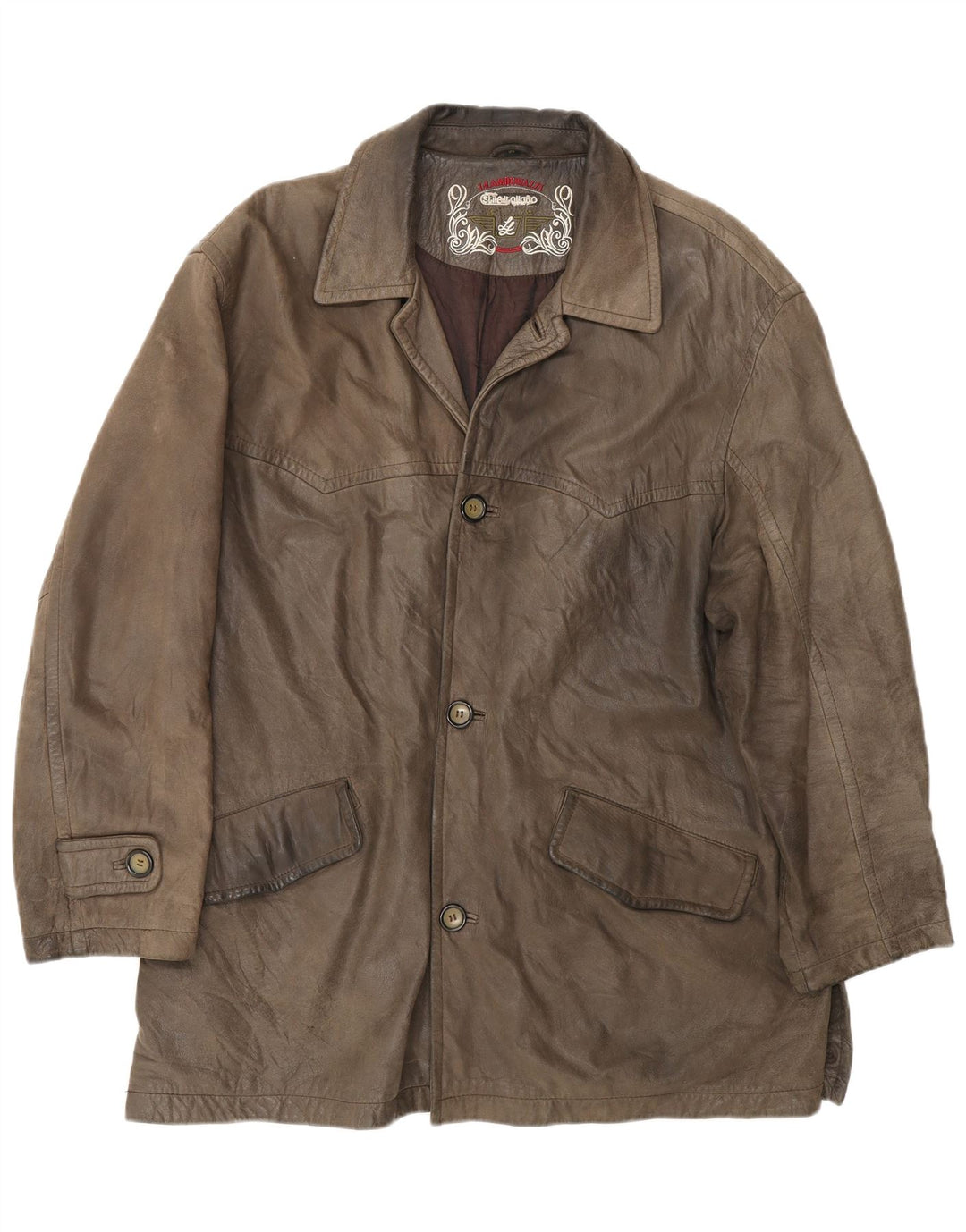 L.LAMBERTAZZI Læderfrakke til mænd UK 40 Stort brunt læder