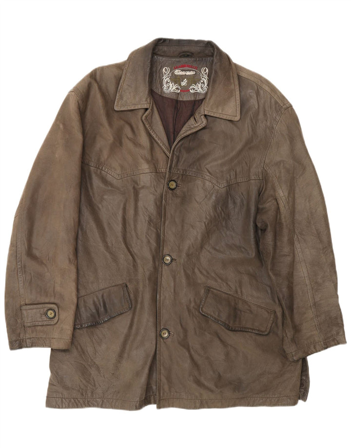 L.LAMBERTAZZI Læderfrakke til mænd UK 40 Stort brunt læder