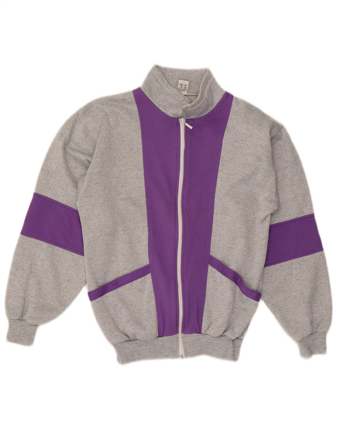 Vintage træningsdragt topjakke til kvinder UK 12 Medium Grey Colourblock Polyester
