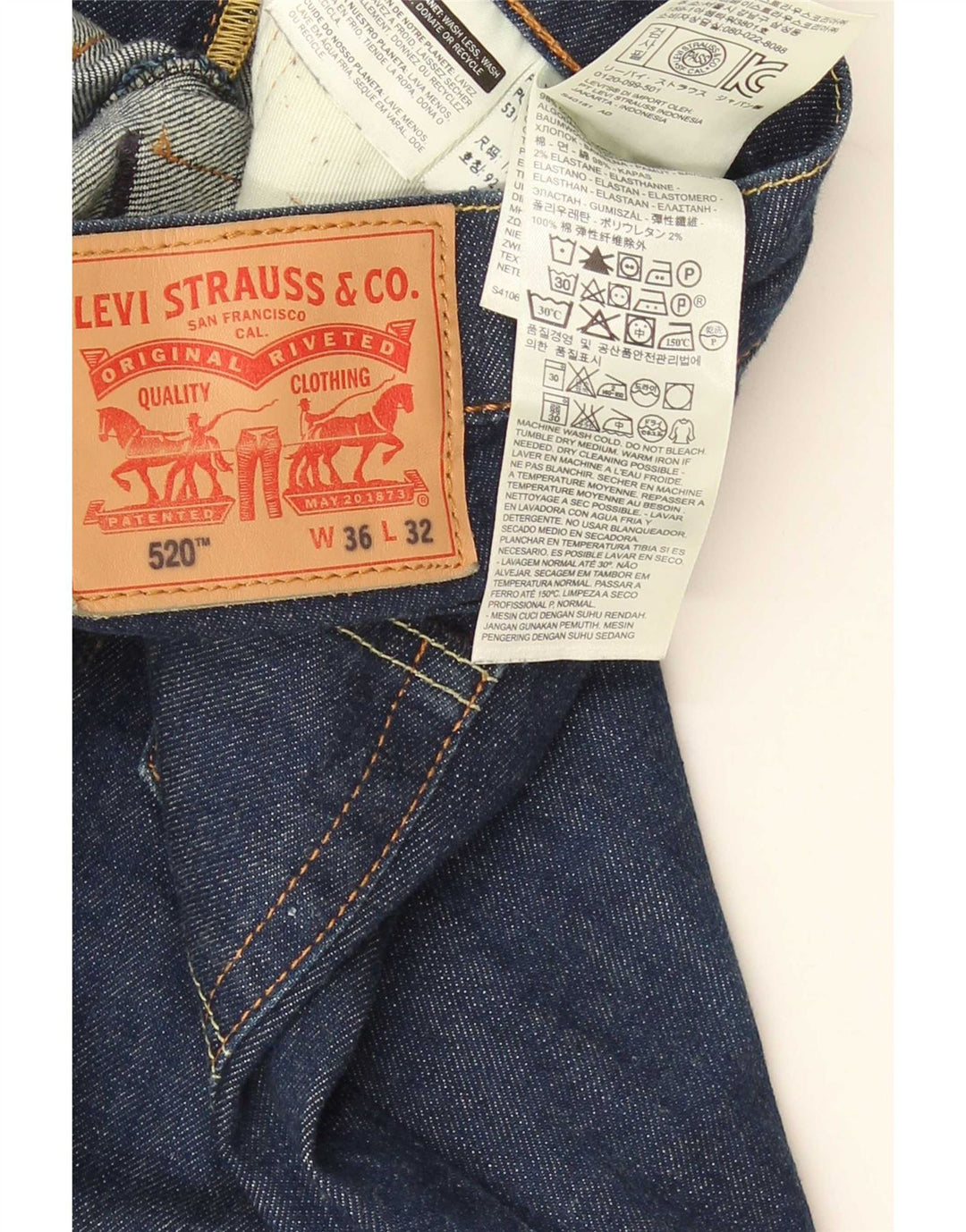 Levi's Herre 520 tilspidsede jeans W36 L32 blå bomuld