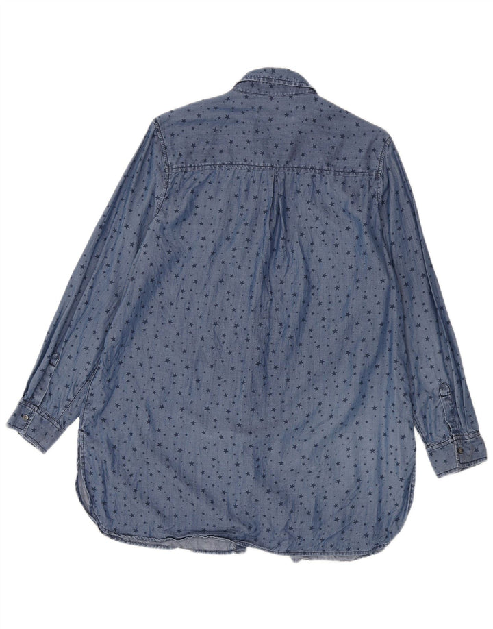 Marks & Spencer Dame Longline abstrakt mønster skjorte UK 16 Large Blue