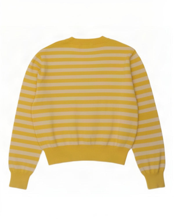 Zara Dame Cardigan Sweater UK 14 Medium Gul Stribet Viscose