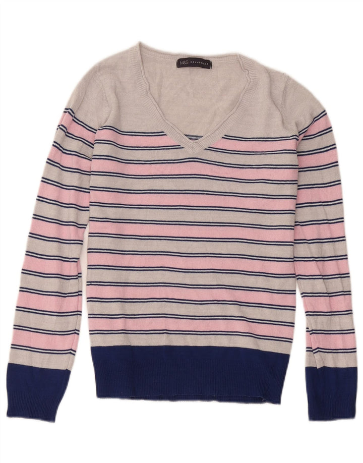 Marks & Spencer Dame V-hals sweater UK 8 Small Pink Stribet