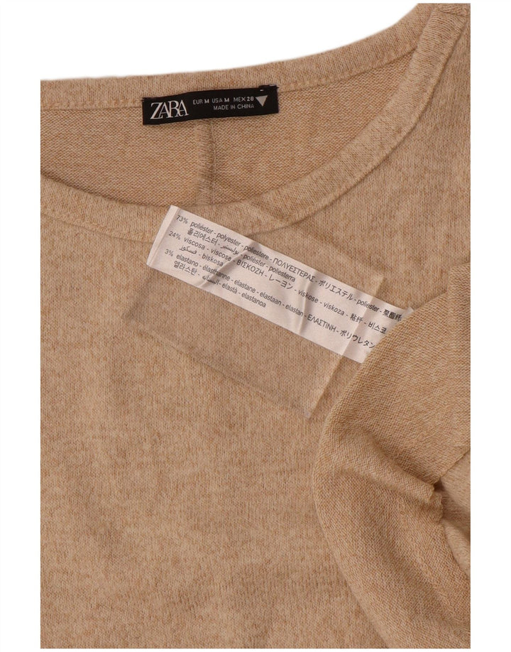 Zara Dame Langærmet Jumper Kjole UK 14 Medium Beige Polyester