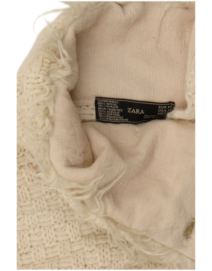 Zara Womens Longline Cardigan Sweater UK 12 Medium Off White Uld
