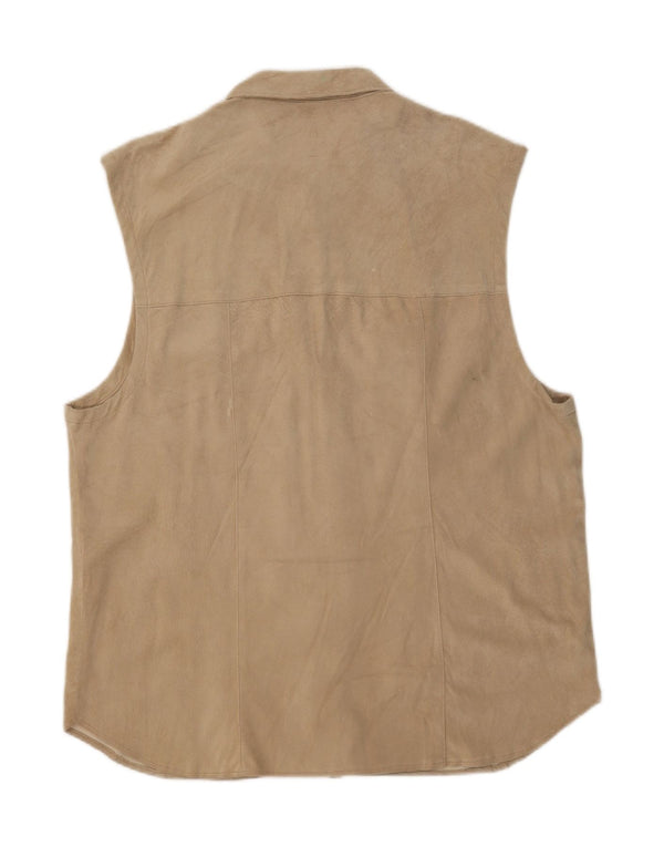 Vintage herre ærmeløs ruskindsskjorte UK 44 XL beige læder
