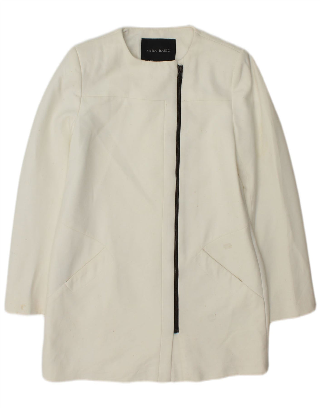 Zara Dame Longline Blazer Jacket UK 14 Medium White Polyester