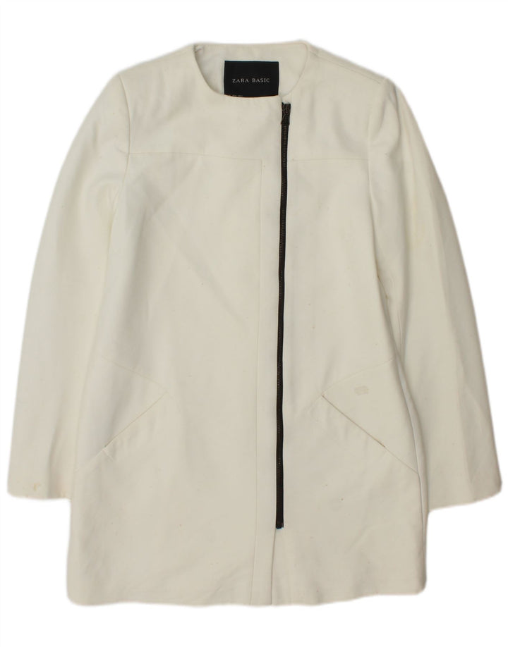 Zara Dame Longline Blazer Jacket UK 14 Medium White Polyester
