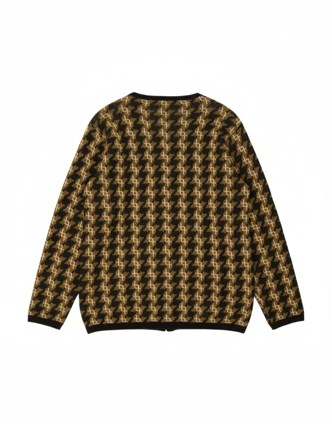 VINTAGE Womens Oversized Cardigan Sweater UK 14 Medium Khaki Houndstooth