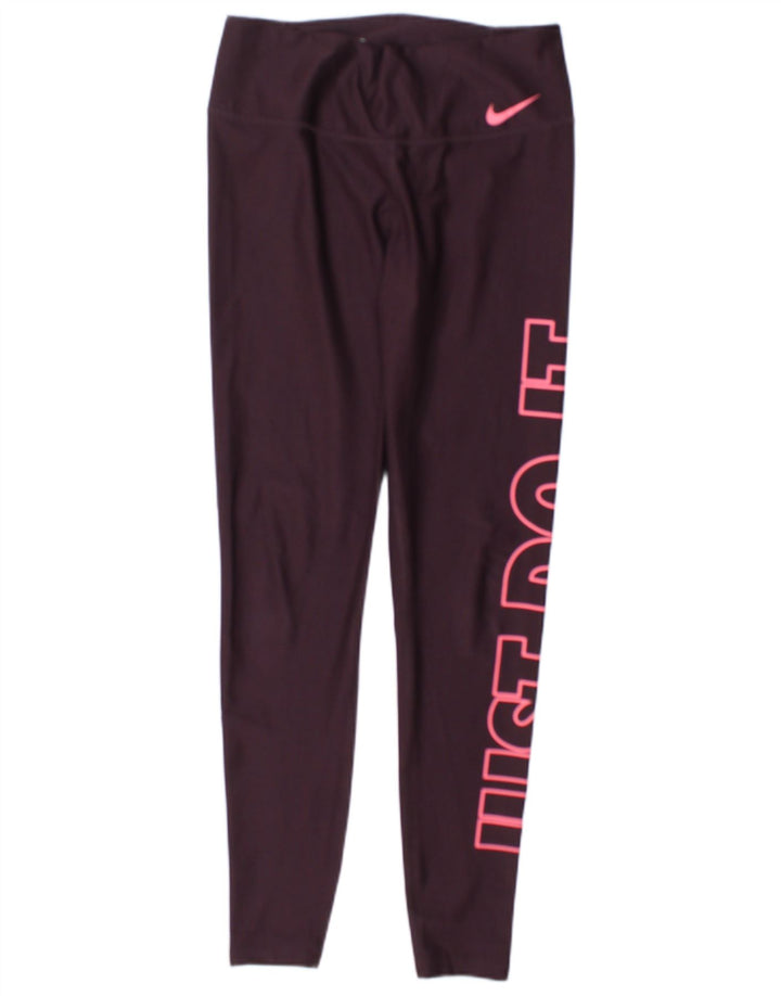 Nike Dame Dri Fit Grafiske Leggings UK 10 Small Bourgogne Polyester