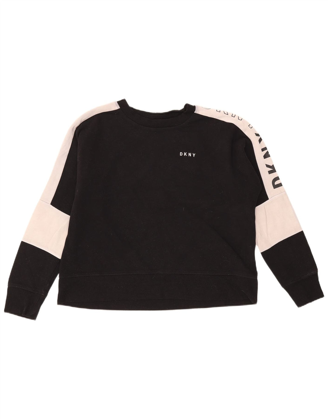 Dkny Womens Graphic Sweatshirt Jumper UK 14 Medium Black Colourblock