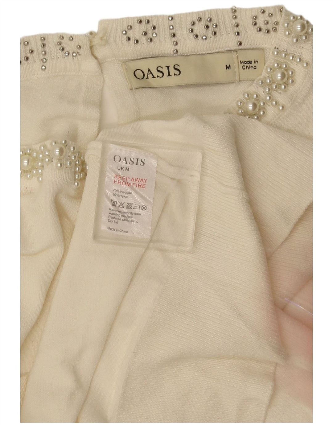 Oasis Dame Boat Neck Jumper Sweater UK 14 Medium White Viscose